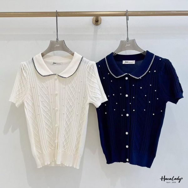 LFA07 菱格紋釘珠千金風針織上衣 