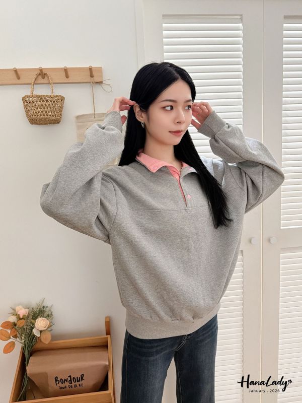 LEA79 配色排釦翻領內刷毛上衣 