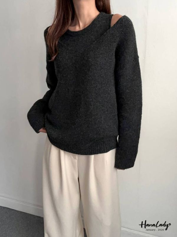 LEA94 純色兩件式針織上衣 