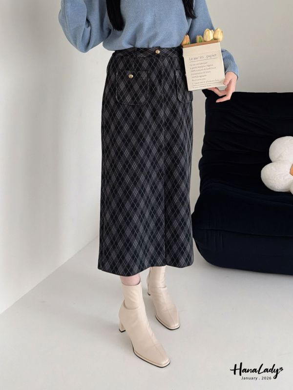 LEA40 精緻口帶設計前開衩長裙 