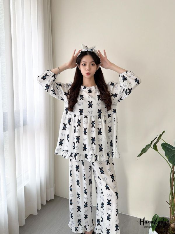 WTA93 三件組兔兔髮帶睡衣 