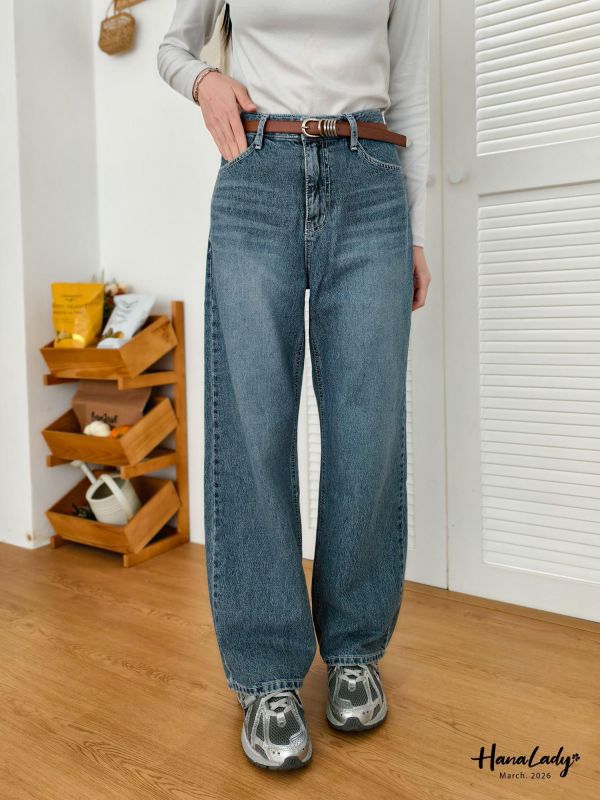 LSA61 高質感修身刷色牛仔褲 