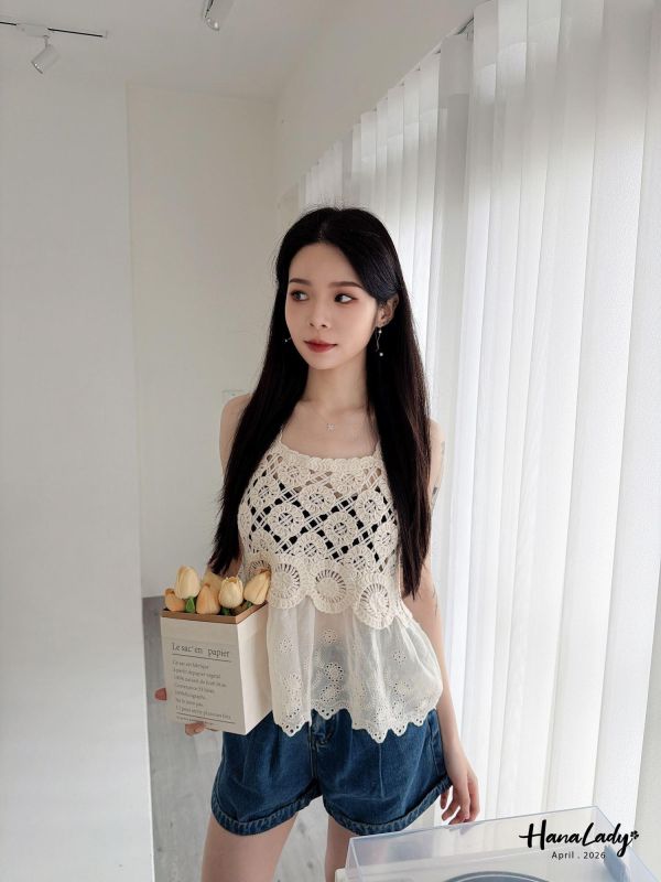 LFA23 小花編織刺繡背心 