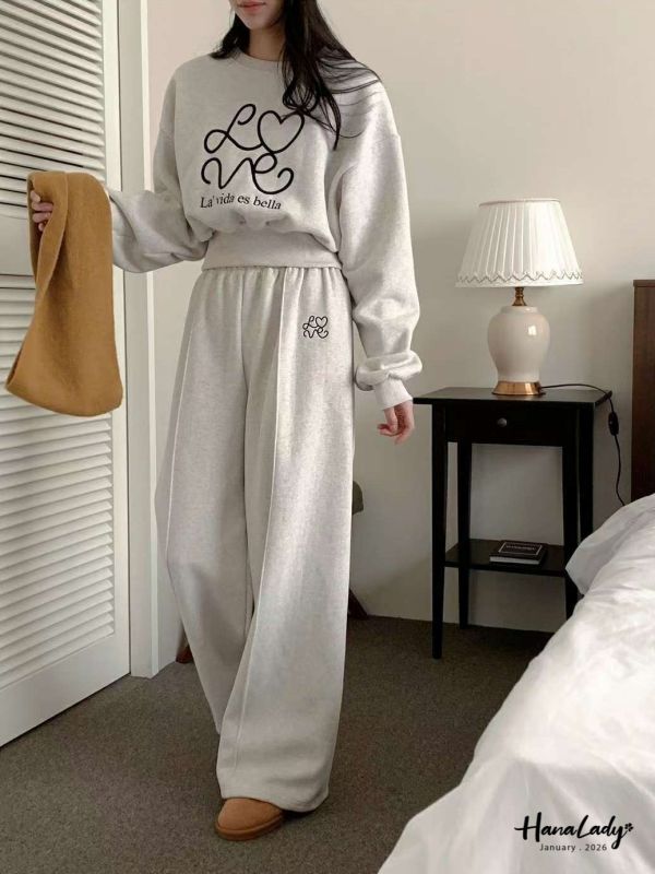 LEA97 刺繡LOVE愛心內刷毛套裝 