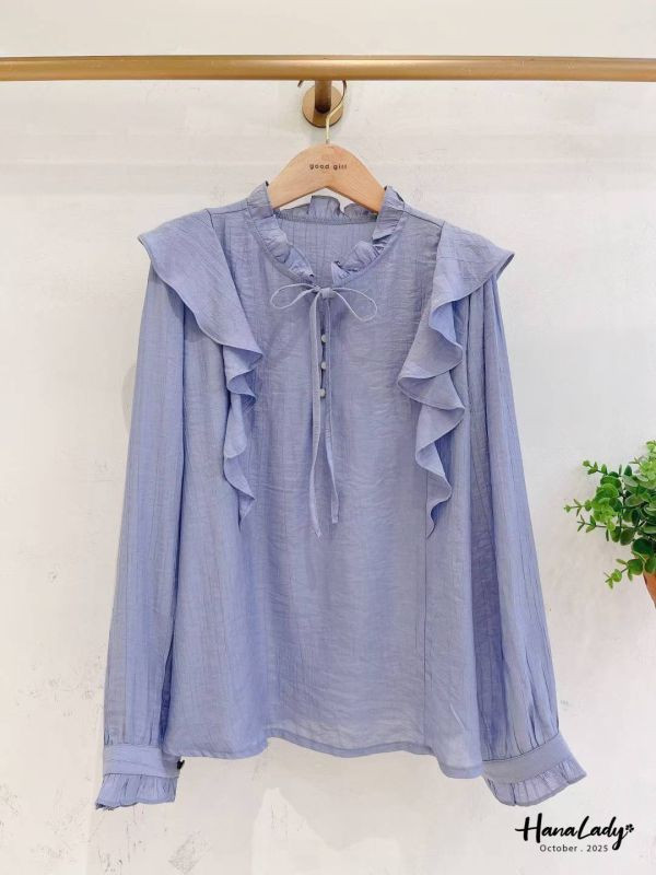 WTB37 波浪荷葉領綁結上衣 