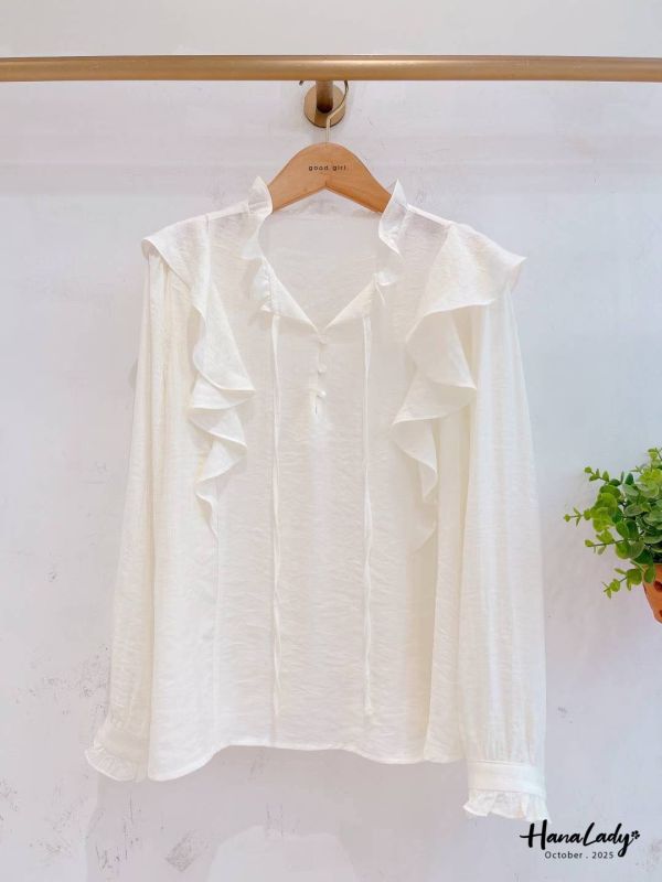 WTB37 波浪荷葉領綁結上衣 