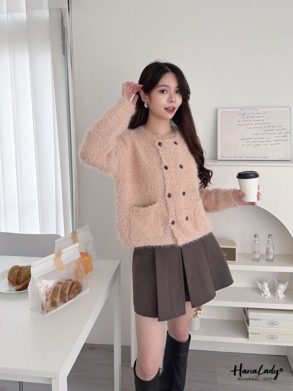 WJA13 質感絨布寬腰百摺褲裙 