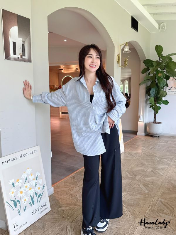 WSA84 口袋蝴蝶結直條紋襯衫 