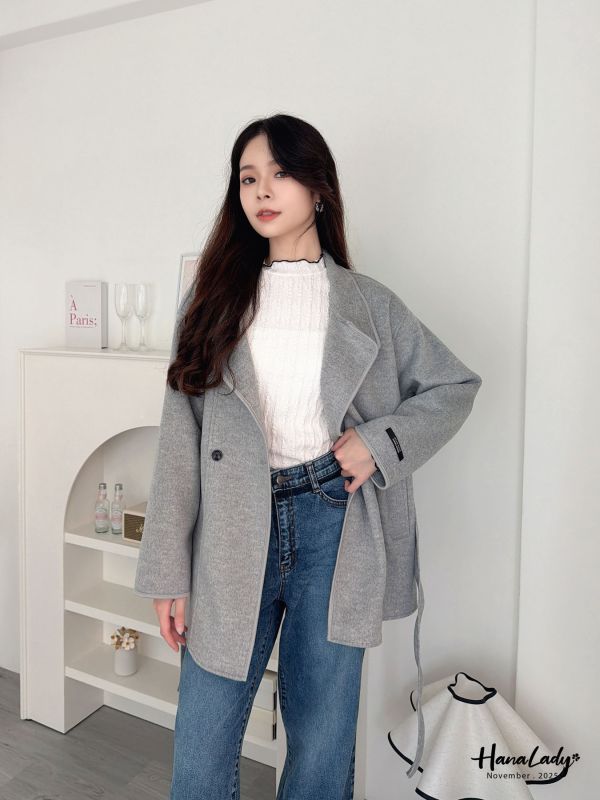 WJA97 設計領排扣羊毛外 