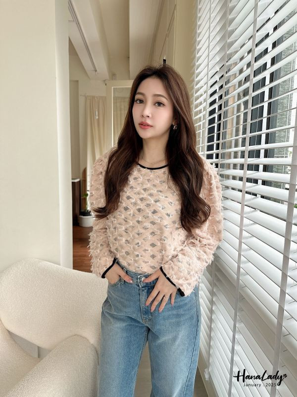 WEA07 甜美蝴蝶紗毛料上衣 