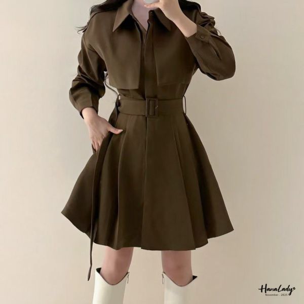 WJA60 精緻女孩的收腰百摺短洋 