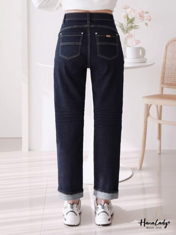 LSA53 車線感反摺設計丹寧褲 