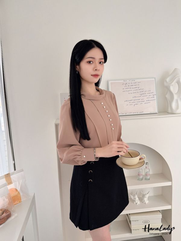 LEA28 珍珠小立領雪紡上衣 