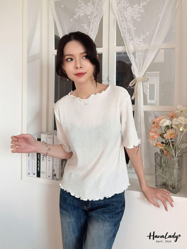 LFA91 簡約拷克邊坑條上衣 