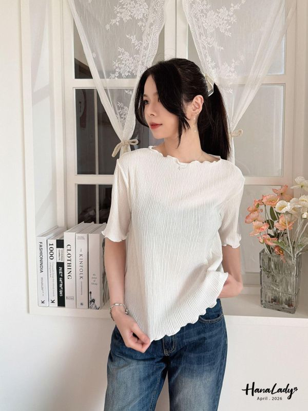 LFA91 簡約拷克邊坑條上衣 