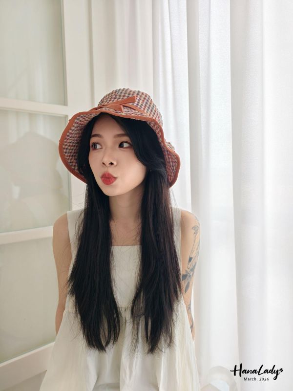 LSA66 夏日格紋綁帶魚夫帽 