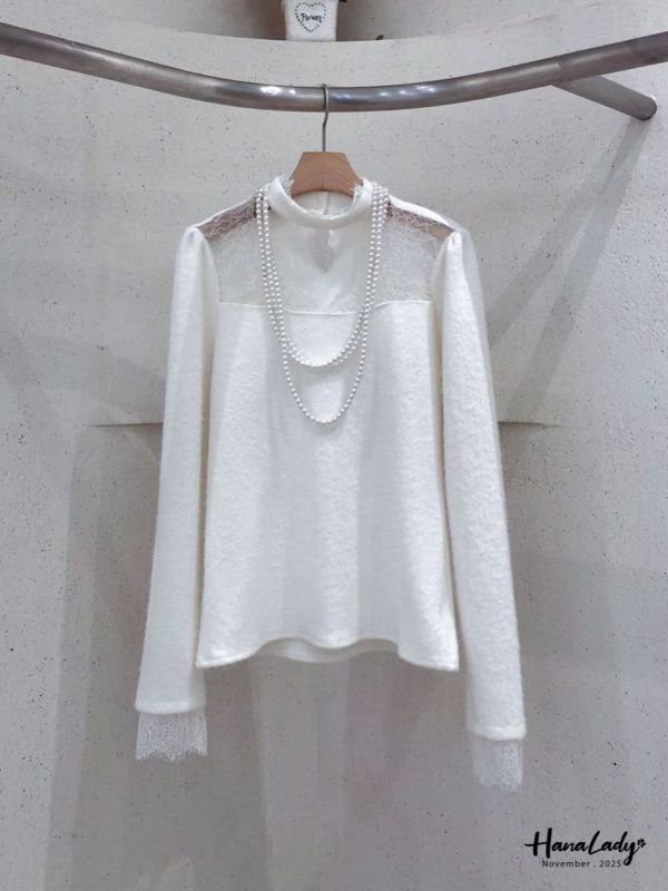 WJB45 小性感透領蕾絲針織上衣 