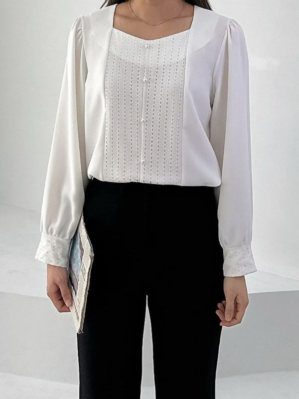 WQA51 波西米亞釘珠V線雪紡衫 