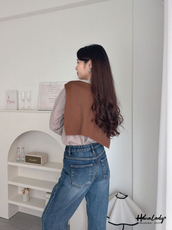 WJA11 直條順身披肩單寧衫 