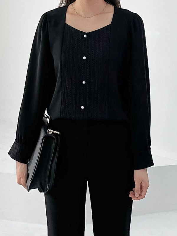 WQA51 波西米亞釘珠V線雪紡衫 