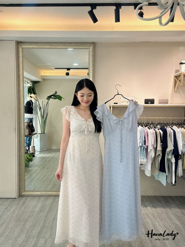 WCA46 古典荷葉V領碎花長洋 