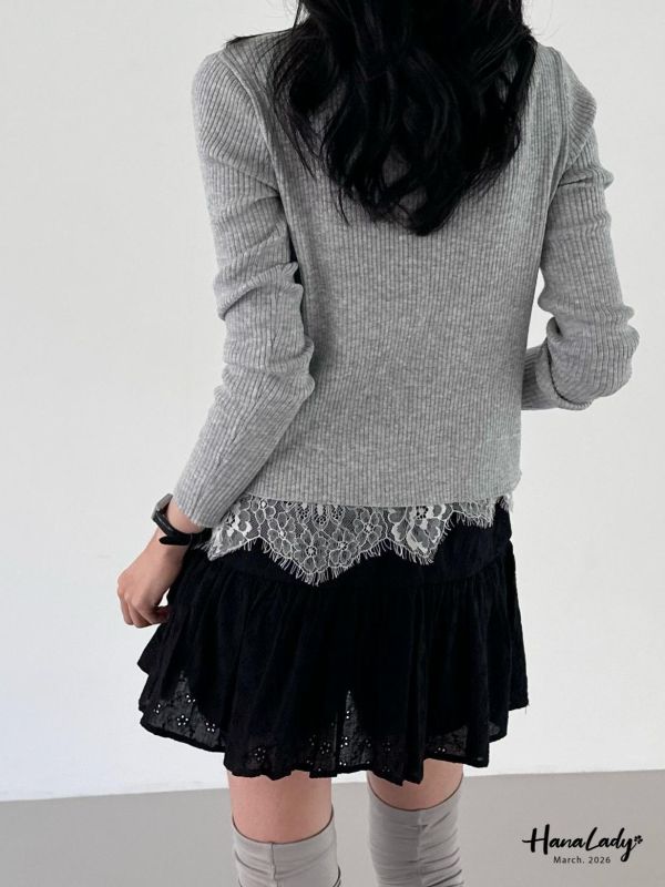 LSA01 親膚針織綁結蕾絲上衣 