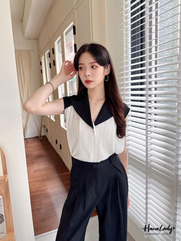 WKA12 三角翻領剪裁設計款上衣 