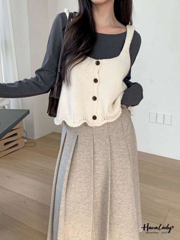 WJA44 可愛波浪擺針織背心 