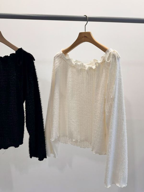 WQA68 抽繩花邊領毛毛上衣 