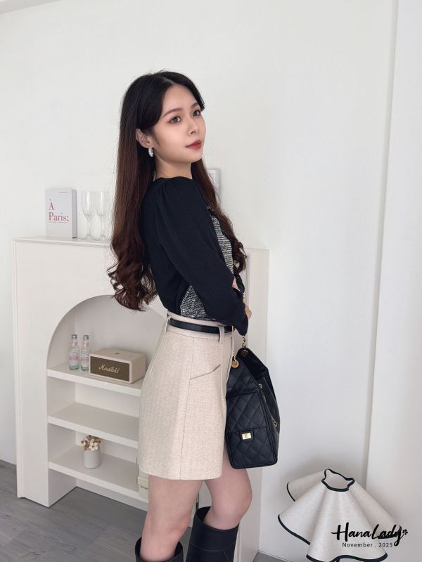 WJA21 細坑條拼金蔥針織上衣 