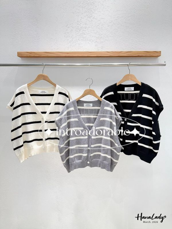 LSA13 美釦柔軟針織條紋背心 