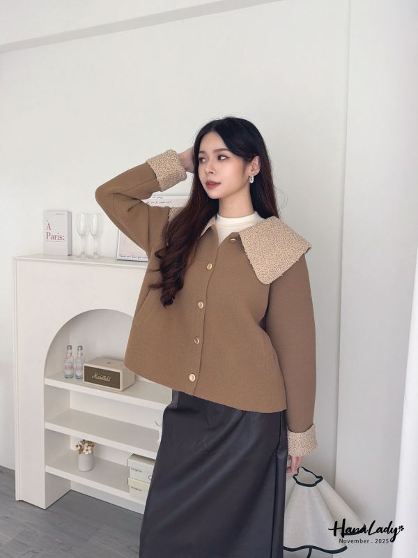 WJA16 韓系親膚絨毛領金釦外 