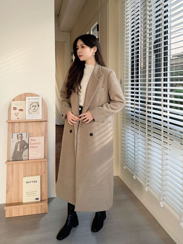WQA87 三角翻領微舖棉羊毛大衣 