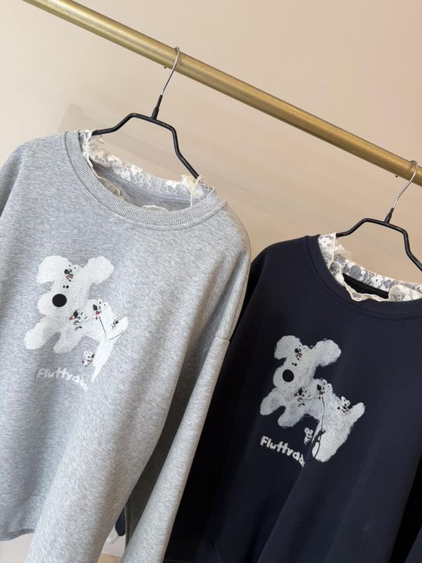 LEA46 蕾絲領內刷絨狗狗T 