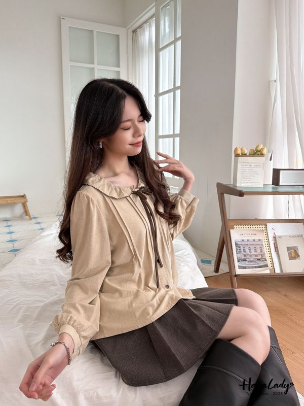 WJA40 超推日系蜜桃絨綁帶上衣 