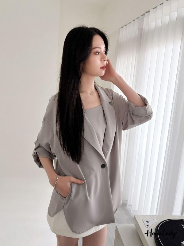 LFA02 釦袖設計翻領休閒雪紡西外 