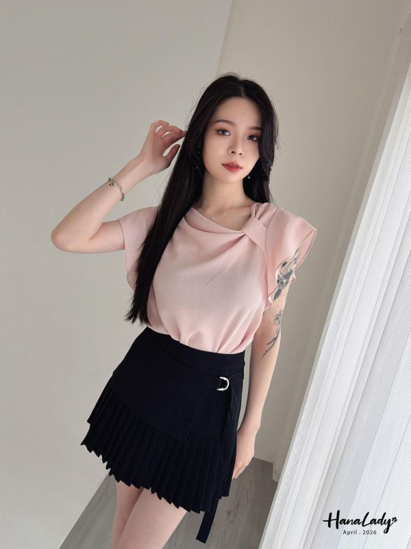 LFA47 釦帶設計拼接百摺褲裙 