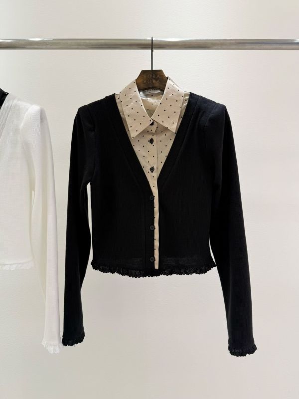 WQB62 點點拼接假兩件針織上衣 