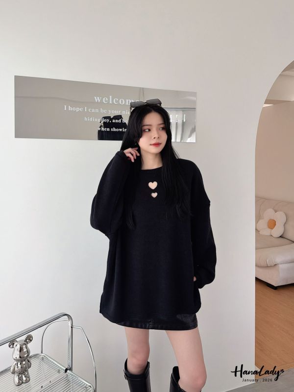 LEA15 簍空愛心OVERSIZE長版T 