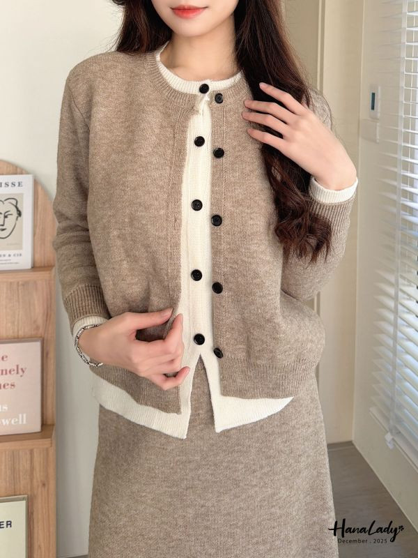 WQA80 假兩件配色排釦套裝 