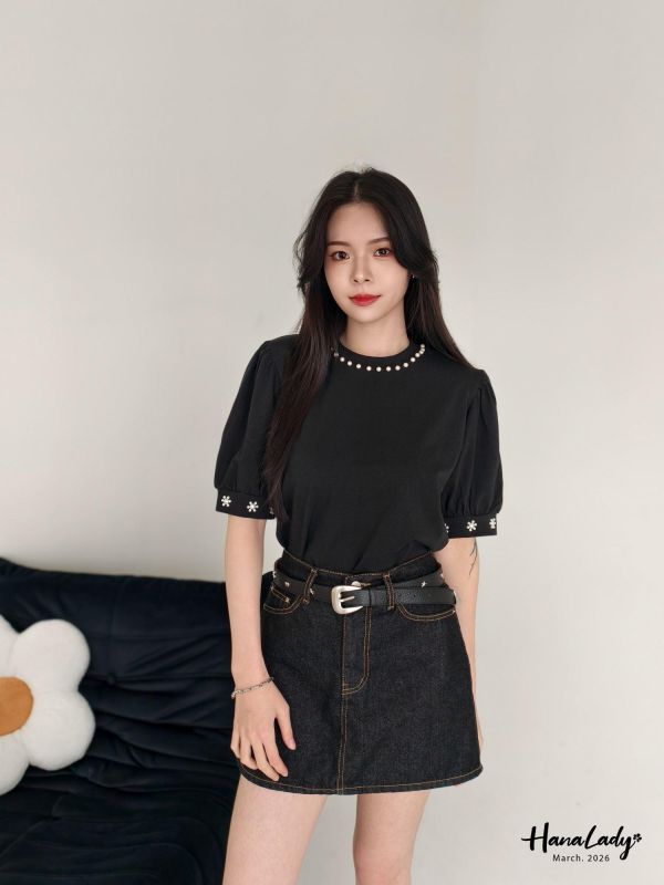 LSA30 珍珠小花袖棉T 