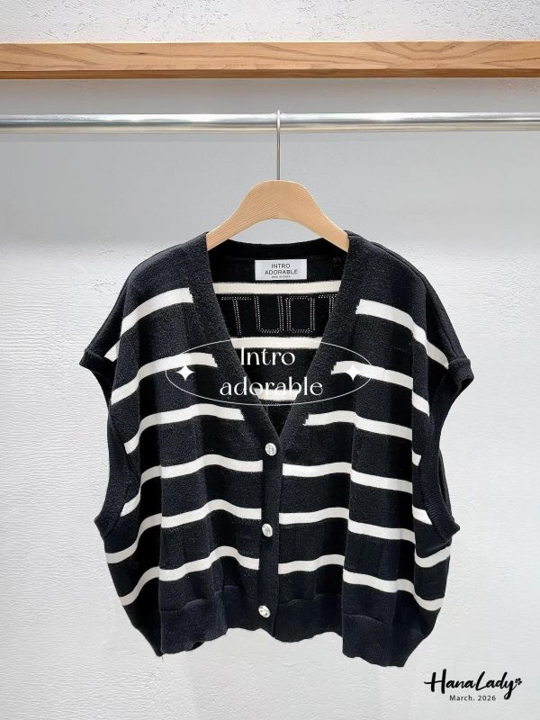 LSA13 美釦柔軟針織條紋背心 