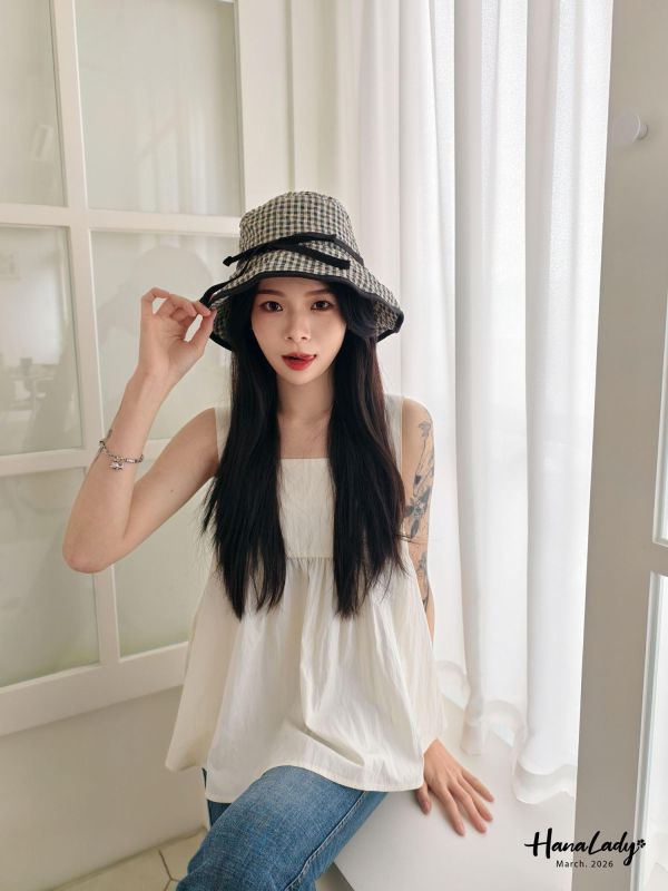 LSA66 夏日格紋綁帶魚夫帽 