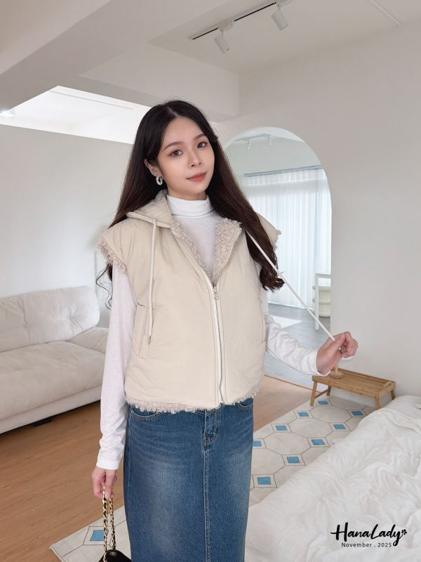 WJA19 正反兩穿短版連帽背心 