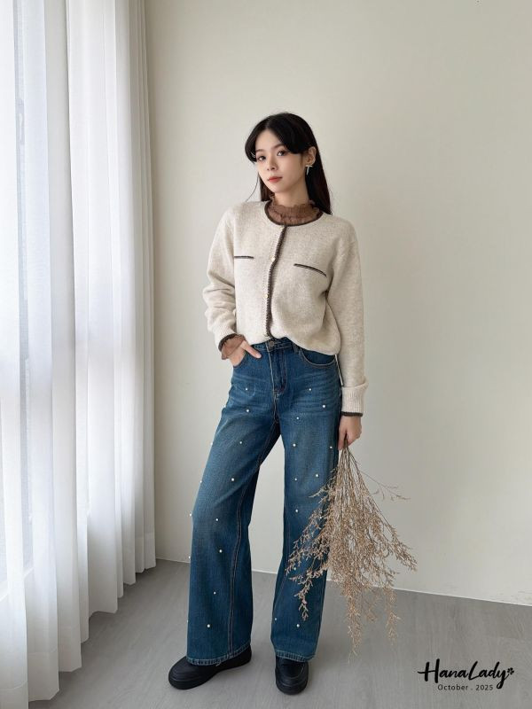 WTA26 超彈性必收珍珠丹寧直筒褲 