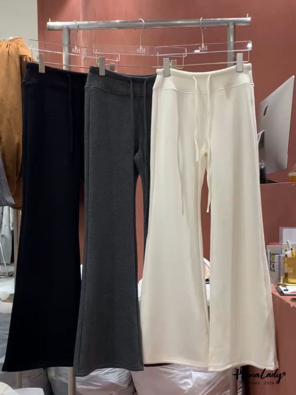 LEB10 暖呼呼微厚棉絨休閒喇叭褲 