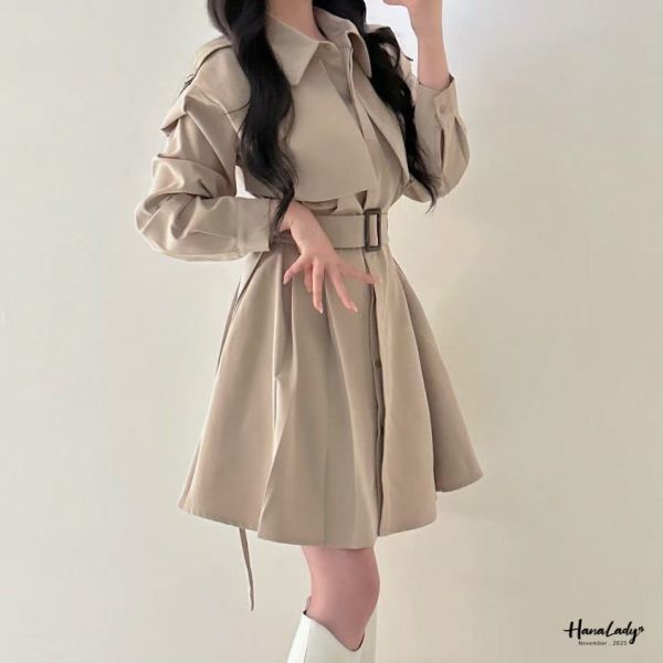 WJA60 精緻女孩的收腰百摺短洋 