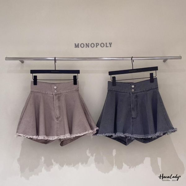 WJA84 寬腰雙釦鬚邊褲裙 