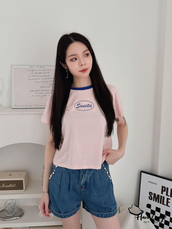 LFA89 配色領SWEETIE親膚涼感T 