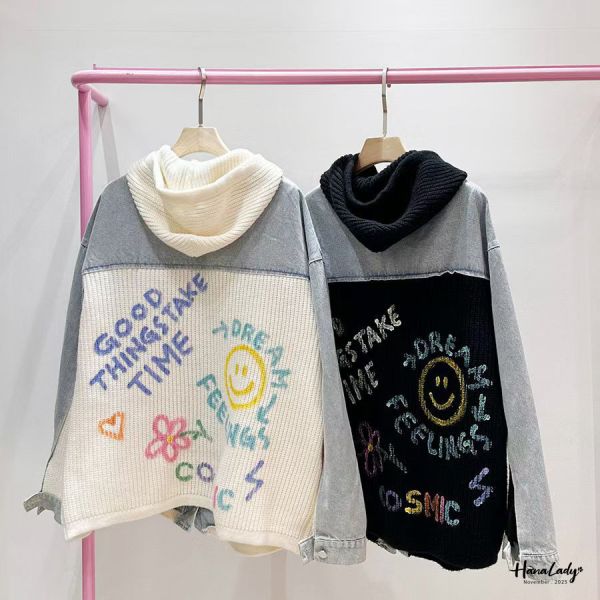 WJA78 街頭塗鴉風拼接單寧外 